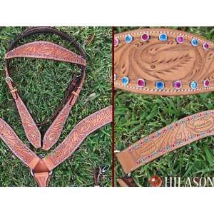  Western Leather Tack Hand Tooled Bridle Headstall Breast 