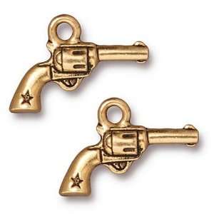  22K Gold Plated Pewter Western Six Shooter Gun Charm 14mm 