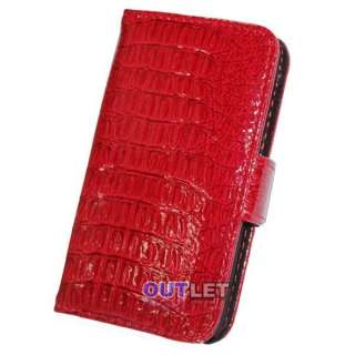 Red Crocodile Leather Wallet Case Cover for iPhone 4 4S + Screen 