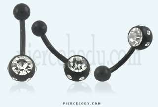 10Pcs. 14G Steel Blackline Jeweled Belly Navel Ring $NR  