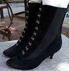Vintage 70s Black Suede Ankle or Granny Boots w/Hooks & Eyes 7M