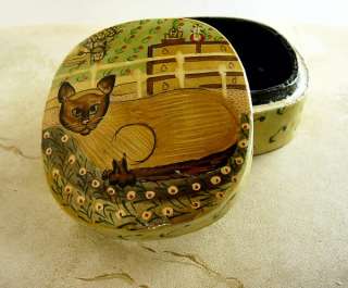 India Hand Painted Siamese Cat Jewelry Box  