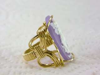 Flower Fairy Cameo Ring 14k Rolled Gold Lavender  