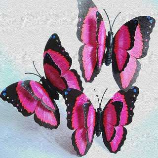   24pc 3D Beautiful hot pink Artificial Butterfly wedding home Favor 7cm