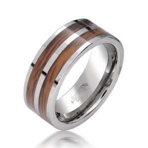 Bling Jewelry Tungsten Carbide Brown Wood Inlay Double Row Mens Band 