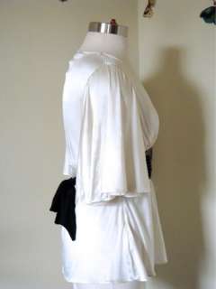 Ingwa Melero   White Silk Beaded & Sequin Tie Waist Top, Med  