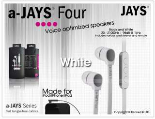   JAYS Four Earphones with Remote for iPod iPhone 4s 4  Earbuds WHITE