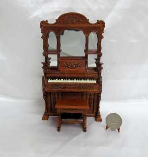 Carved Organ with stool for 112 scale doll house finish in walnut 