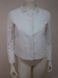 JIL SANDER White Satin Twill Mandarin Collar Cropped Jacket sz 36 / 6 