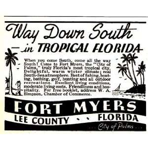  Print Ad 1940 Fort Myers, Florida Lee County Chamber of 