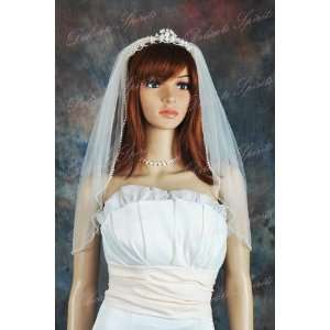 1T Ivory Beaded Edge Shoulder Bridal Wedding Veil Beauty