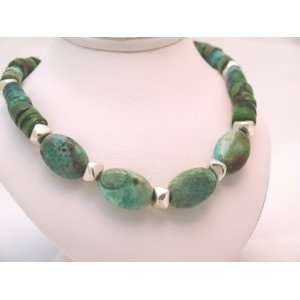    Natural Turquoise and Silver Nugget Necklace 