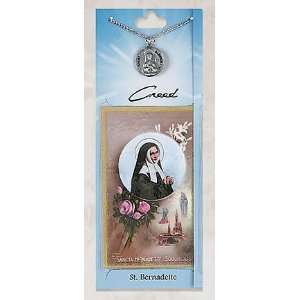 St. Bernadette Pewter Patron Saint Medal Necklace Pendant with 