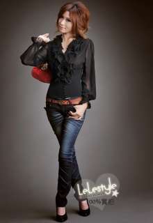 D9037 Japan Korea Fashion Women Black Ruffle Collar 2 in 1 Ladies 