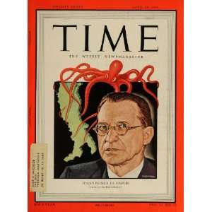 1948 Cover TIME Alcide De Gasperi Ernest Hamlin Baker   Original Cover
