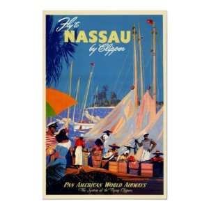    Vintage Nassau Bahamas Clipper Travel Poster