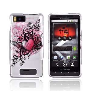  For Motorola Droid X Hard Case PINK WHITE Wing Heart 