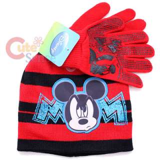 Disney Mickey Mouse Beanie Gloves Set  Magic Stretchable Gloves Red 