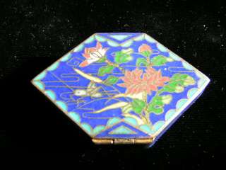 Vintage Chinese Cloisonne Blue Diamond Shape Pill Box  