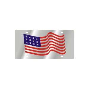   Stainless Style?äó License Plates American Flag Waving Automotive