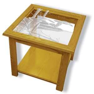  Etched Glass Waterfowl Art in Solid Oak Square End Table 
