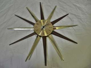   Metal Starburst Clock Gold and Wood AA Battery Powered Works  