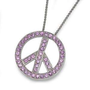 Pink Sapphire Peace Sign Necklace Jewelry