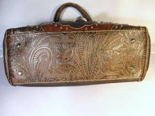Brown Western Cowgirl Rhinestone Buckle Tooled Handbag Purse and 