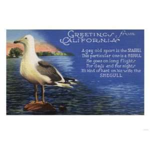 California   Greetings From, Seagull Poem Giclee Poster Print, 24x32 