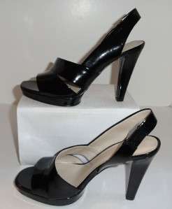 Nine West Womens Black Patent Leather Slingback Heels Size 8 M  