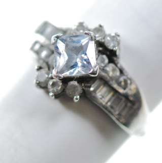 Vintage Sterling Silver   Princess Cut CZ Top   Ring (6.25) XB831 