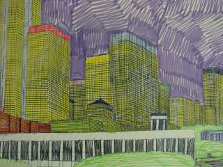 Early Original Wesley Willis Drawing The Chicago Skyline (night view 