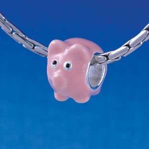  B1332 tlf   Enamel Pink Pig   Silver Plated Large Hole 