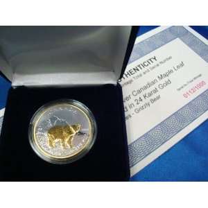  2011 CANADIAN MAPLE LEAF GRIZZLY BEAR Gilded 24K Gold over 