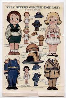 Vintage DOLLY DINGLES WELCOME HOME paper dolls March 1919 WWI 