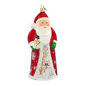  Glistening Santa with Snowman Ornament