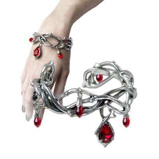 Knot of Sacred Pewter Thorns Weeping Bracelet with Blood Red Swarovski 