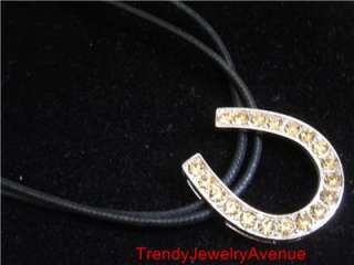 Amber crystal Western Horse shoe PENDANT Necklace/  