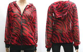 Womens Red Zebra Cool Fishnet Mesh Zip Up Hoody Jacket L / Ladies 