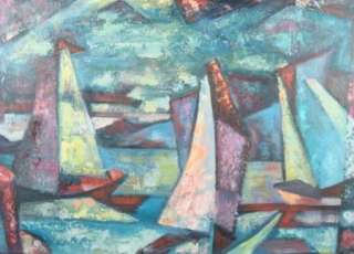 Vintage Abstract Oil Painting Marine Seascape Sailboat Modern  