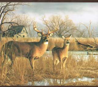 BEAUTIFUL DEER BUCK & DOE IN THE FARM YARD COUNTRY Wallpaper bordeR 