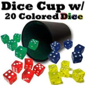  New Plastic Dice Cup W/ 20 Colored Dice Rounded Corners 