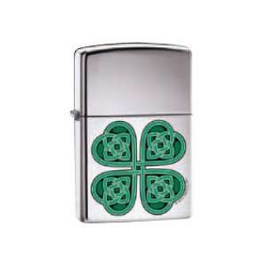  Zippo Celtic 4 Leaf Clover High Polish Chrome Lighter 