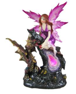 Gothic Metallic Fairy Dragon Geode Statue Figure  