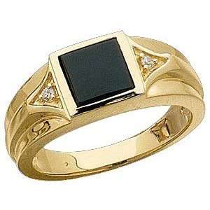  Sparkling Square Black Onyx & Diamond Gold Ring   Amazing 