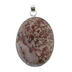 com Pendants   Red Picture Agate Oval Inlay Silver Plated Base Metal 