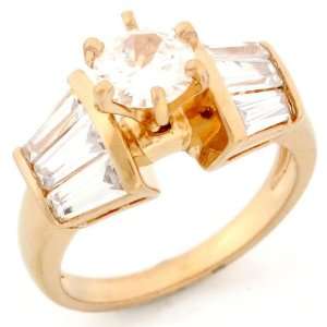  10k Gold Channel Set Baguette Round CZ Engagement Ring 