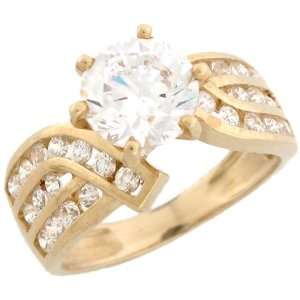   Yellow Gold Round CZ Engagement Ring with Channel Set Design Jewelry