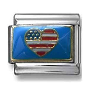  American  Flag  Heart Italian Charm Jewelry