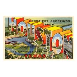  Greetings from Houston, Texas Premium Poster Print, 12x8 